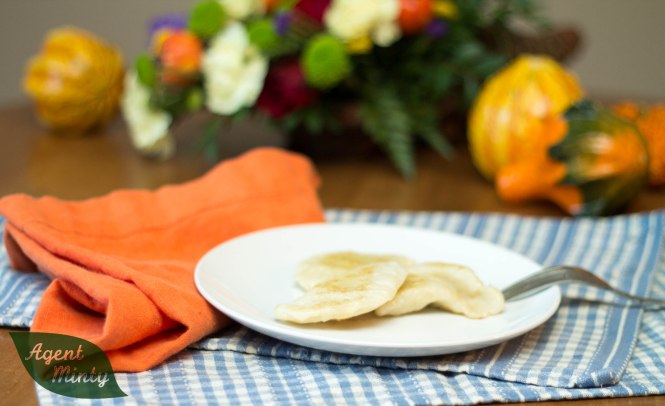 Perogies on a plate with fall decor